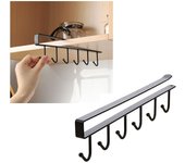 1 paquete de ganchos para colgar debajo del armario, soporte para tazas de café, soporte para tazas de café, 6 ganchos sin perforación, soporte organizador de almacenamiento de utensilios de