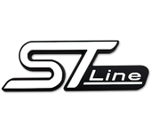 AUTOZOCO Emblema Adhesivo ST Line, Emblema ST Line, Insignia ST Line, Insignia Adhesiva ST Line, Apto para Lateral, Compatible con Ford, Material Metal, 6 cm Ancho x 2.1 cm Alto, Blanco