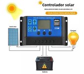 60A/50A/40A/30A/20A/10A 12V/24V Auto Solar Charge Controller PWM Controllers LCD Dual USB 5V Output Solar Panel PV Regulator