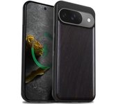 Funda magnética de madera para Google Pixel 9, con grabado artesanal de madera y TPU suave a prueba de golpes, compatible con cargadores inalámbricos MagSafe (grano natural) rosa