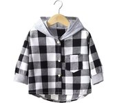 Spring and Autumn Children's Coat plaid boy shirt hooded plaid shirt 2-12 year old girl long sleeved coat baby clothes