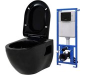 vidaXL Inodoro de pared con cisterna oculta cerámica negro