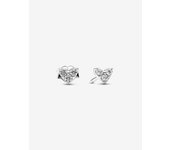 Pandora - Pendientes de fondo con forma De Corazón de Tres Piedras-Plata de Lei