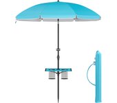 SONGMICS Sombrilla de Playa, Protección Solar UPF 50+, Plegable por Ambos Lados 30°, Estante, Regulable en Altura, Gancho, para Playa, Jardín, sin Soporte,azul claro/azul y blanco