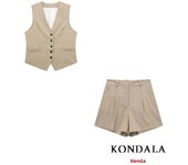 TRAFZA Casual Women Suits 2 Pieces V Neck Buttons Vest Blazer+High Waist Wide Leg Shorts Fashion 2023 Summer Vintage Sets