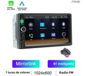 BQCC 2 Din 7" Universal Car MP5 Radio Wired Android Auto Carplay FM USB BT Auto Stereo Mirrorlink Colorful Lights AUX Multimedia