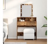 Mesa de Maquillaje con Espejo y Luces LED Madera Vieja Madera Ingenierizada
