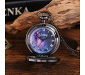 1/6pcs 6Types Fashion Alloy Black Starry Sky Hollow Retro Pocket Watch Creative Gift Necklace Clock Chain Watches Birthday Gifts