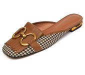 Summer Sandals for Women Retro Closed Square Toe Sandals Woman Slip on Mules Shoes Buckle Strap Lady Casual Flat Shoes Slippers