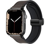 Magnetic strap for Apple watch ultra 2 band 49mm 44mm 40mm 45mm 41mm Genuine Leather+silicone bracelet iWatch series 9 8 7 6 se