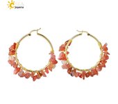 CSJA Luxury Natural Stone Hoop Earrings for Women Gold Color Wire Wrap Chip Bead Pink Crystal Earrings Fashion Jewelry 2022 H015