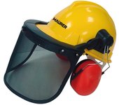 Casco Con Visera, Protector Facial De Rejilla y Protector Auditivo
