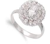 Inmaculada Romero Sortija Oro Blanco Mujer Ovalada Circonitas 18k 14mm
