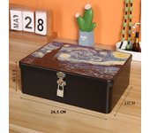 Iron Box with Lock and Key Desktop Storage Box Retro Tinplate Cosmetics ID Storage Household Jewelry Storage Empty Box