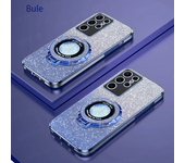 Luxury Plating Magnetic Holder Phone Case For Samsung Galaxy S24 Ultra S23 S22 S21 S20 Plus FE Note 20 10 Silicone Glitter Cover