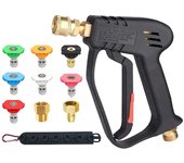 Pistola de lavado a presión corta, 5 boquillas, varilla de codo de extensión de 7 pulgadas, conector M22, reemplazo de agua fría y caliente (1 unidad)