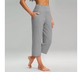 Women Elastic High Waist 3/4 Pant Casual Active  Fit Wide Capris Leg Pants Trousers With Pockets Pants for Women Women’s Pants