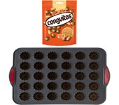 Pack repostería:CONGUITOS GALLETA LECHE DOYP 120G+Silitop" molde silicona 30 flautas negro rojo