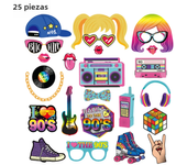 25pcs paper handheld lifting photo props 90s antique machine theme, used for various birthday parties, entertainment parties