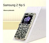 Electroplated Leopard Print Leather Phone Case for Samsung Galaxy Z Flip 5 4 3 Flip5 Flip4 Flip3 5G Drop Shockproof Hard Cover