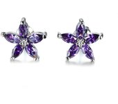 Cute Female Blue Zircon Stars Stud Earrings Multicolor Birthstone Crystal Silver Color Wedding Jewelry For Women