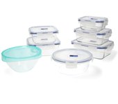 LUMINARC PURE BOX ACTIVE Set 3 Recipientes Rect Hermético Vidrio SET 3 PIEZAS 38CL - 82CL - 122CL Bicolor Brillo Tapa 4 cierres herméticos 100% con válvula Reciclable
