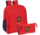 SAFTA - Mochila Junior Adaptable a Carro SELECCION ESPAÑOLA DE FUTBOL + Estuche Triple SELECCION ESPAÑOLA - Kit Escolar Mochila y Estuche SELECCION ESPAÑOLA - Mochila + Estuche Diseño Único y Licencia Oficial - Pack Cole Mochila y Estuche By SAFTA