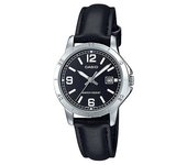Reloj Casio mujer LTP-V004L-1B esfera negra con calendario caja acero plateada correa negra piel LTPV004L1B
