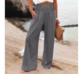Summer Cotton Linen Wide Leg Pants Women Loose Palazzo Pant Pocket Elastic Waist Button Casual Pant Pants for Women Women’s Pant