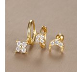3PCS Stainless Steel Zircon Flower Pendant Hoop Earrings Set for Women Simple Huggies Cartilage Earring Piercing Jewelry aretes