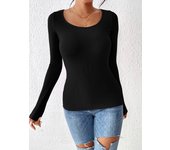 Ribbed Crew Neck T-Shirt, Casual Long Sleeve Top For Spring & Fall, Women's Clothing