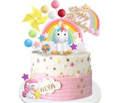25PCS Foil Firework Unicorn Rainbow Cake Decorations Rainbow Stars Unicorn Balls Happy Birthday Cake Decorations for ​Birthday