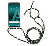 Tumundosmartphone Funda Colgante Transparente para Samsung Galaxy A50  / A50s / A30s con Cordon Verde-Dorado