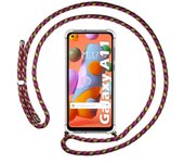 Tumundosmartphone Funda Colgante Transparente para Samsung Galaxy A11 / M11 con Cordon Rosa / Dorado