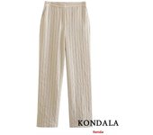 TRAFZA Vintage Spring Office Women Stripe V Neck Double Breasted Pockets Blazer Straight Loose Pants Fashion 2025 Office Wear