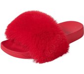 Sandalias peludas para mujer Sandalias de piel sintética Sandalias mullidas Sandalias con punta abierta Lindas zapatillas de piel Zapatillas mullidas sin cordones
