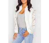 Women's Solid Casual Outwear Lace Long Sleeve Jacket Spring Autumn Elegant Zipper Coat Office Wear Slim Office Coat