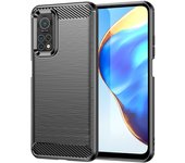 Funda para móvil Xiaomi Mi 10T / Mi 10T Pro Carcasa Protectora Antigolpes Silicona Negra Diseño Fibra de Carbono Resistente Absorción de Choque [Compatible Carga Inalámbrica]