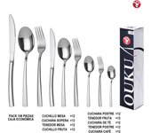 Mr.Spoon Serie Montaña Juego 96,108 o120 piezas cubiertos, Acero Inox 18/0,Plateado, Económico y funcional, Incluye cuchillo carne o mesa,tenedor,cuchara,cucharilla,etc. Mango monobloque,Apto para lavavajillas,Empaque ecológico,Para casa,hotel,restaurante
