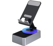 Soporte para teléfono 3 en 1, soporte plegable para teléfono celular con altavoz Bluetooth y banco de energía, soporte ajustable para teléfono celular para escritorio de oficina, todos los teléfonos