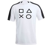 MERCHANDMANIA CAMISETA TÉCNICA FRANJA MANGAS NEGRA simbolos videojuegos consola mando famosos tshirt