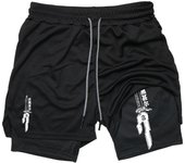 Graphic 2 in 1 Workout Running Shorts for Men Gym Athletic Performance Shorts with Compression Liner Phone Pocket Towel Loop