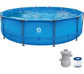 Piscina desmontable AVENLI Redonda ±366cm de diámetro y 76cm de altura con depuradora de cartucho 1136 L/h - Capacidad de agua (90%): 4672L. Instalación rápida sin herramientas.  Acero tecnológico anticorrosión y tubos ovalados. Con material Lam Tech.