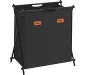 SONGMICS Cesto Ropa Sucia, Cesta para Colada, Clasificador de Ropa de 115 L, 2 Secciones, Marco en X Plegable, con Etiquetas Personalizables, Cuarto de Lavado, Dormitorio, Baño, Negro Tinta