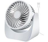 Ventilador USB silencioso, mini ventilador de escritorio de 3 velocidades, rotación de 360°, pequeño ventilador de mesa portátil de alto rendimiento para dormitorio, coche, camping al aire libre (blanco, sin batería)