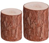 Juego de 2 portavelas de tocones de madera natural - Rodajas de madera sin terminar, círculos con rama de árbol, soporte para velas de té para manualidades, bodas rústicas, decoración de granja - Natural