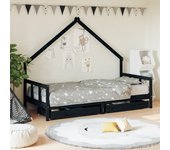 vidaXL Estructura de cama niños con cajones madera pino negro 90x200cm