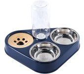 Cuenco para mascotas 3 en 1 con almacenamiento automático de agua, cuenco para mascotas de acero inoxidable para gatos y cachorros (trompeta azul: 29,5 x 21,2 x 5,2 cm)