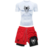Men's Workout Compression Set Y2K Spider Printed Gym Tshirts Breathable Running Shorts Quick Dry Sports Rash Guard Sportwear Set