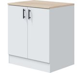 Módulo Inferior Kira para Cocina con Fregadero Estilo Moderno en Blanco Brillo y Roble Canadian 2 Puertas 80x90x60 cm
